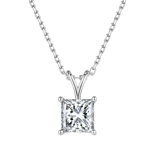 Princess Square Wish Bone Diamond Necklace