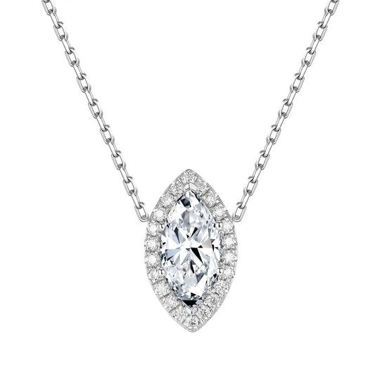 Eye-shaped halo diamond necklace