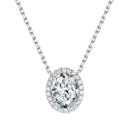 Oval-shaped halo diamond necklace