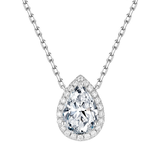 Water droplet shaped halo diamond necklace