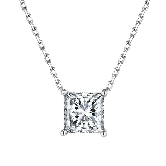 Classic Four-Prong Princess Square Diamond Necklace