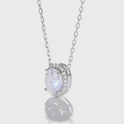 Oval-shaped halo diamond necklace